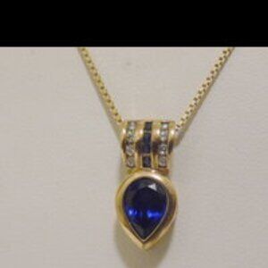Technibond Vingatge Lab Created Blue Sapphire Pendant w/Chain 18"